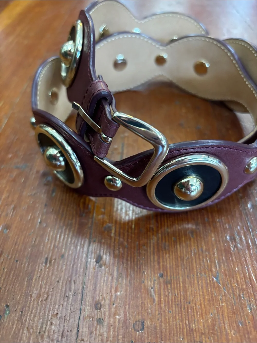 Temperley London burgundy leather studded belt sz 4